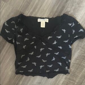 Black Fitted Crop Top Short Sleeve